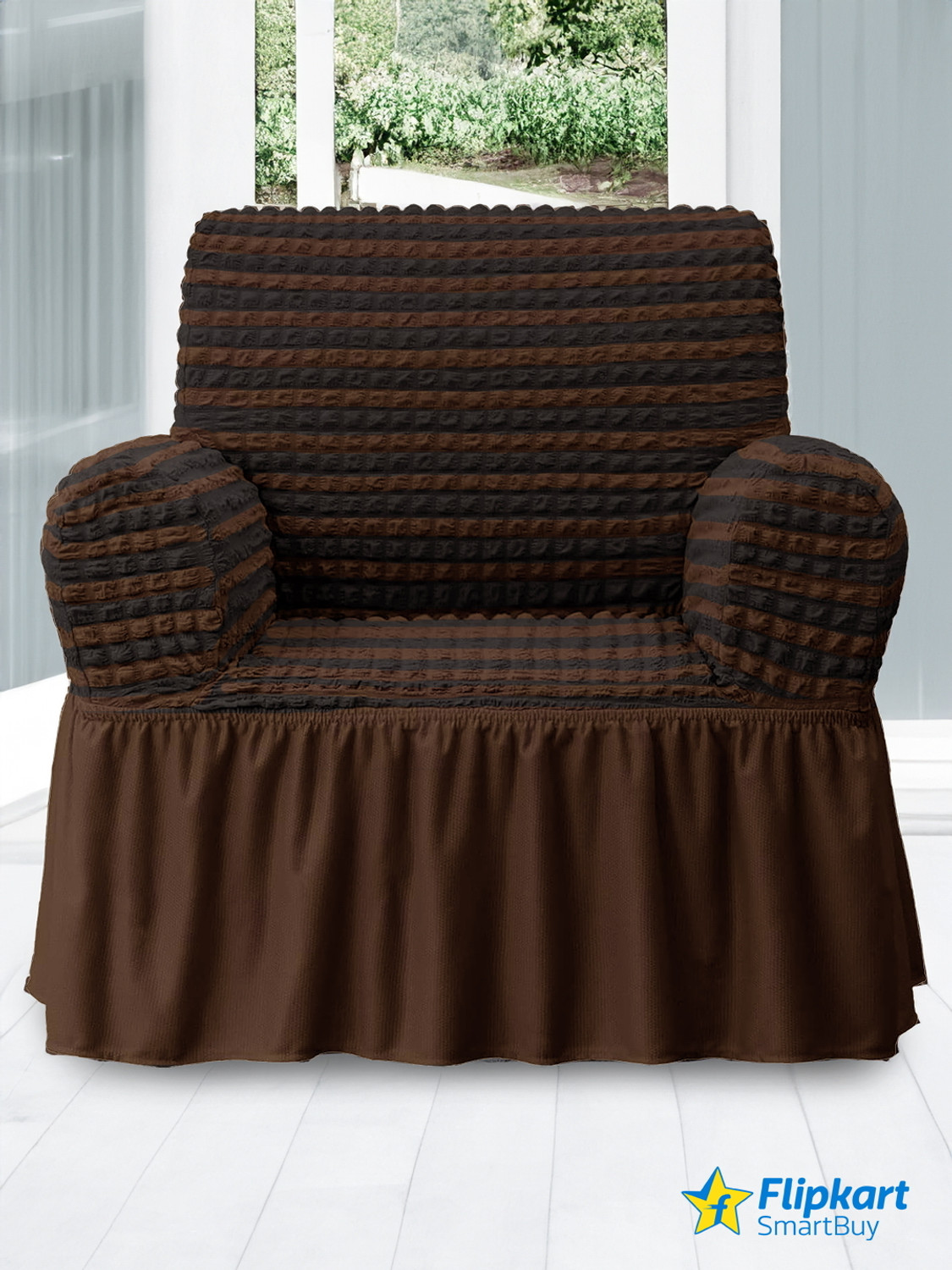 Image of Flipkart SmartBuy Polyester 1 Seater Sofa Geometric Cover (Pack of 1 Brown, Black)