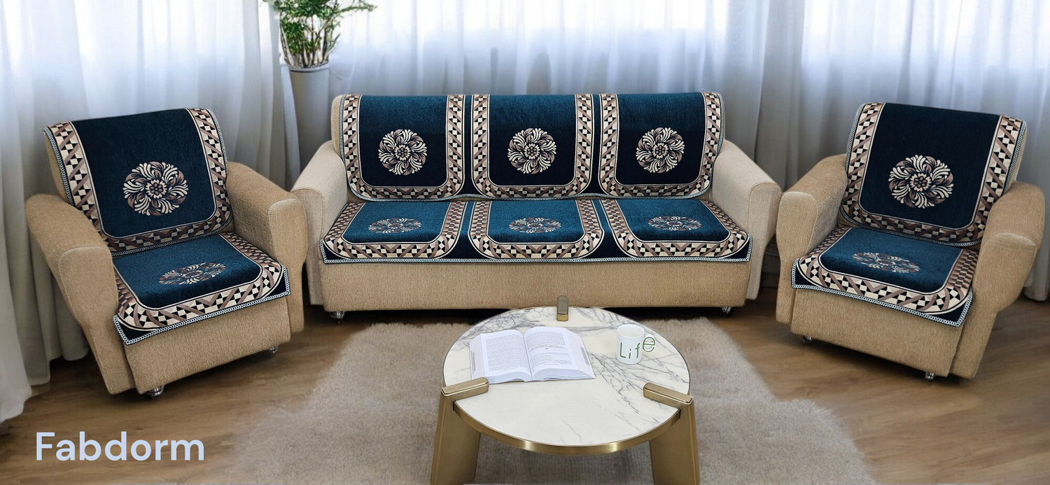 FABDORM Jacquard 3+1+1 Seater Sofa Checkered Cover