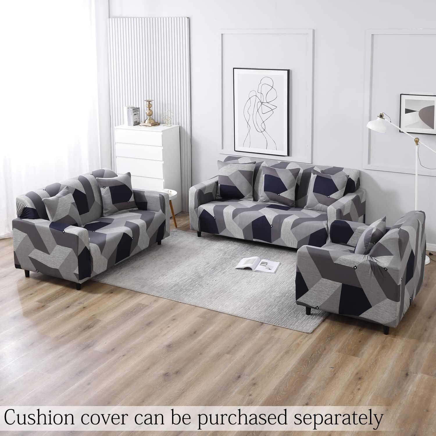 Image of HOKiPO Polyester 3 Seater Sofa Geometric Cover
