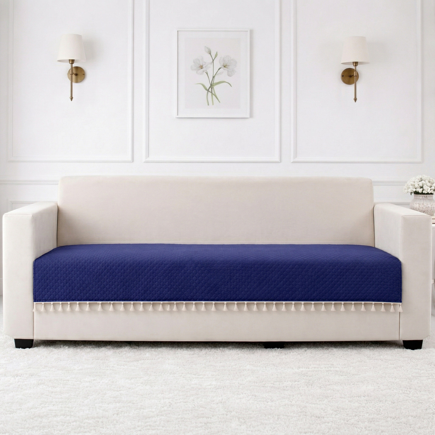 Image of STITCHNEST Velvet 4 Seater Sofa Plain Cover