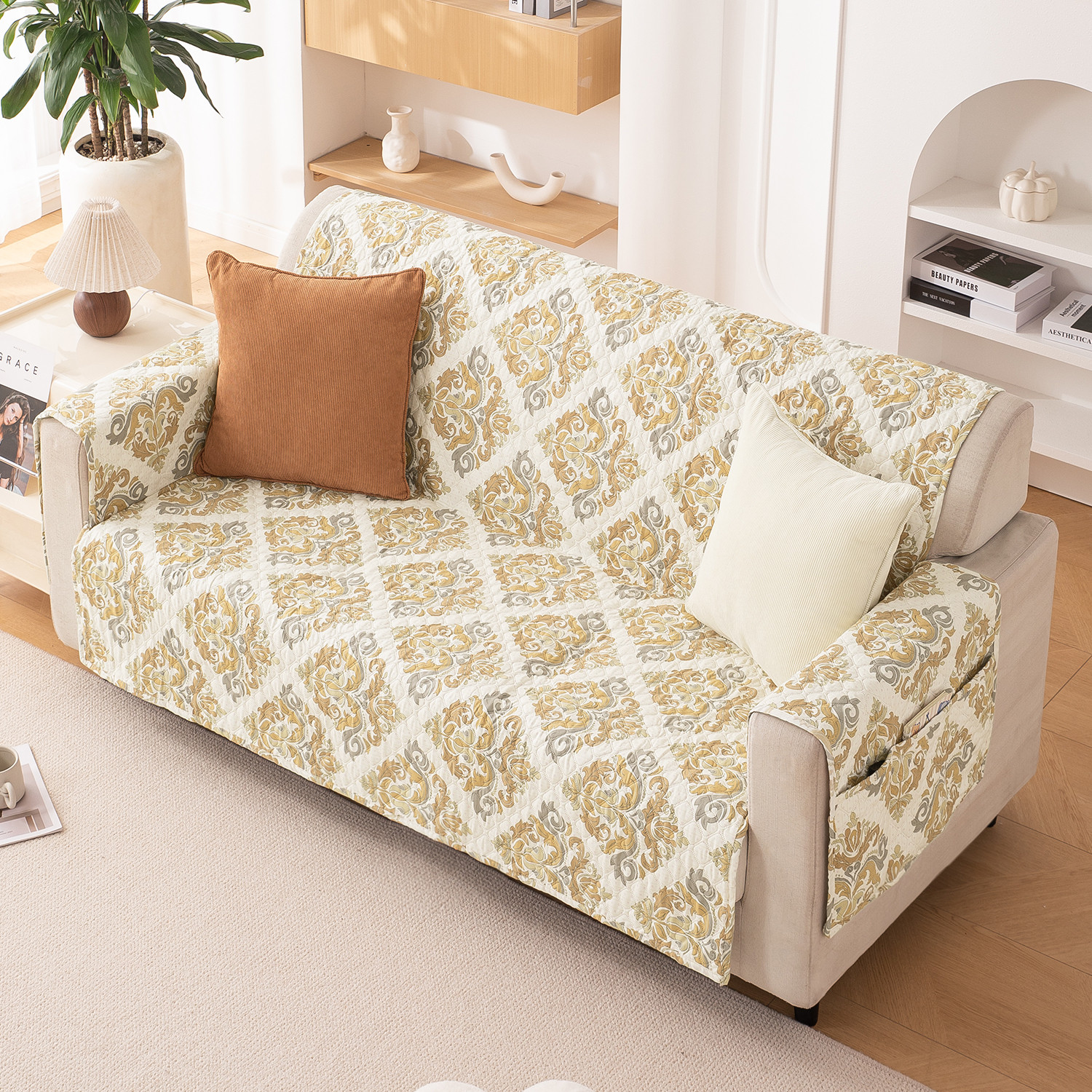 Image of HOKiPO Polyester 2 Seater Sofa Damask Cover