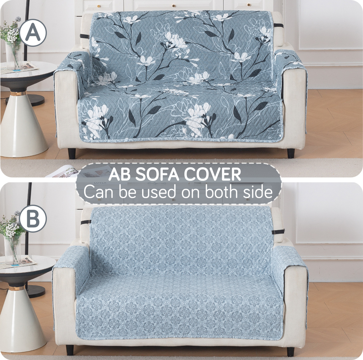 Image of HOKiPO Polyester 2 Seater Sofa Floral Cover (Pack of 1 Blue Blossom)