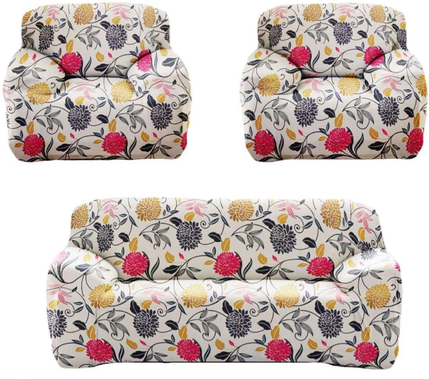 Image of papsun Polyester 3+1+1 Seater Sofa Floral Cover