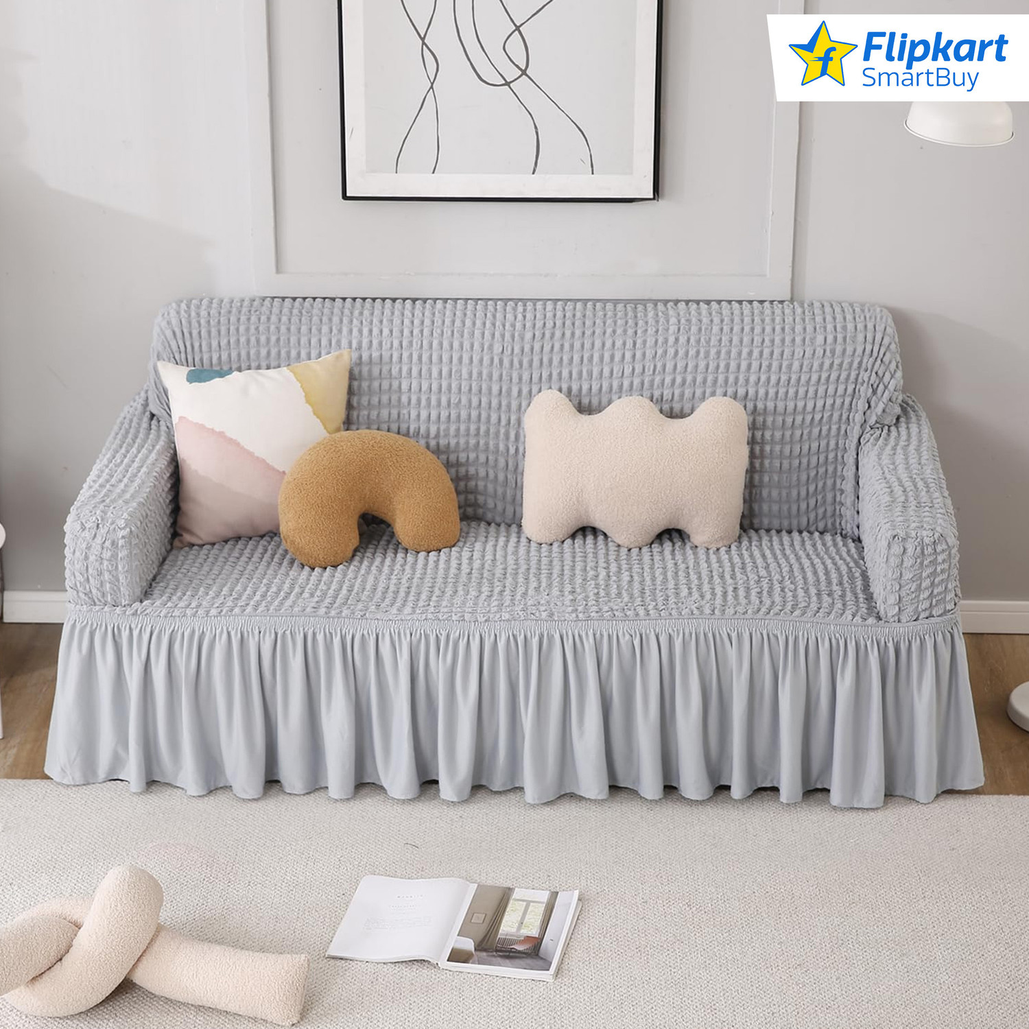 Image of Flipkart SmartBuy Jacquard 3 Seater Sofa Plain Cover