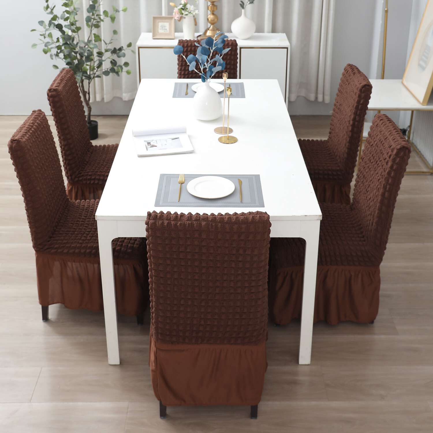 Image of HOKiPO Polyester 4 Seater Chair Plain Cover