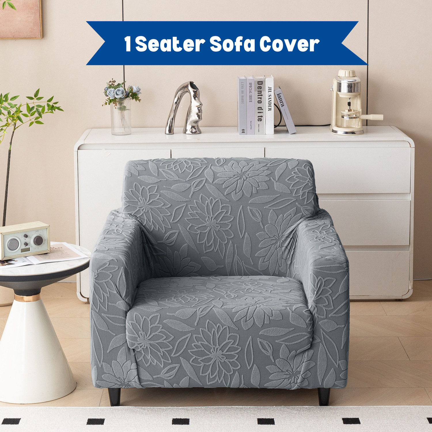 Image of Magical Jacquard 1 Seater Sofa Floral Cover