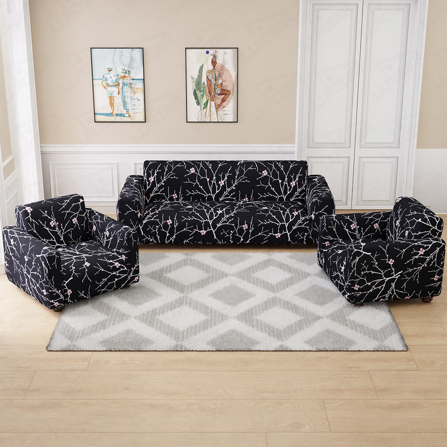 Image of LUKZER Polyester 3+1+1 Seater Sofa Floral Cover