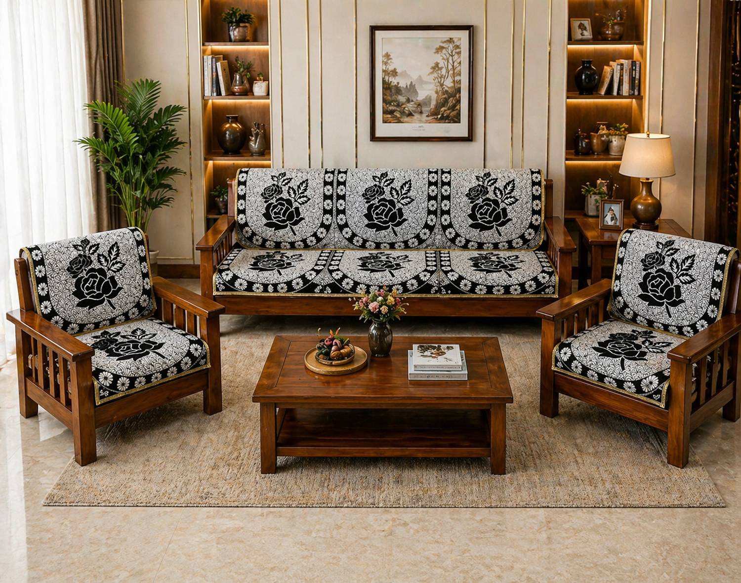 AMANLOOM Polycotton, Cotton 3+1+1 Seater Sofa Printed Cover