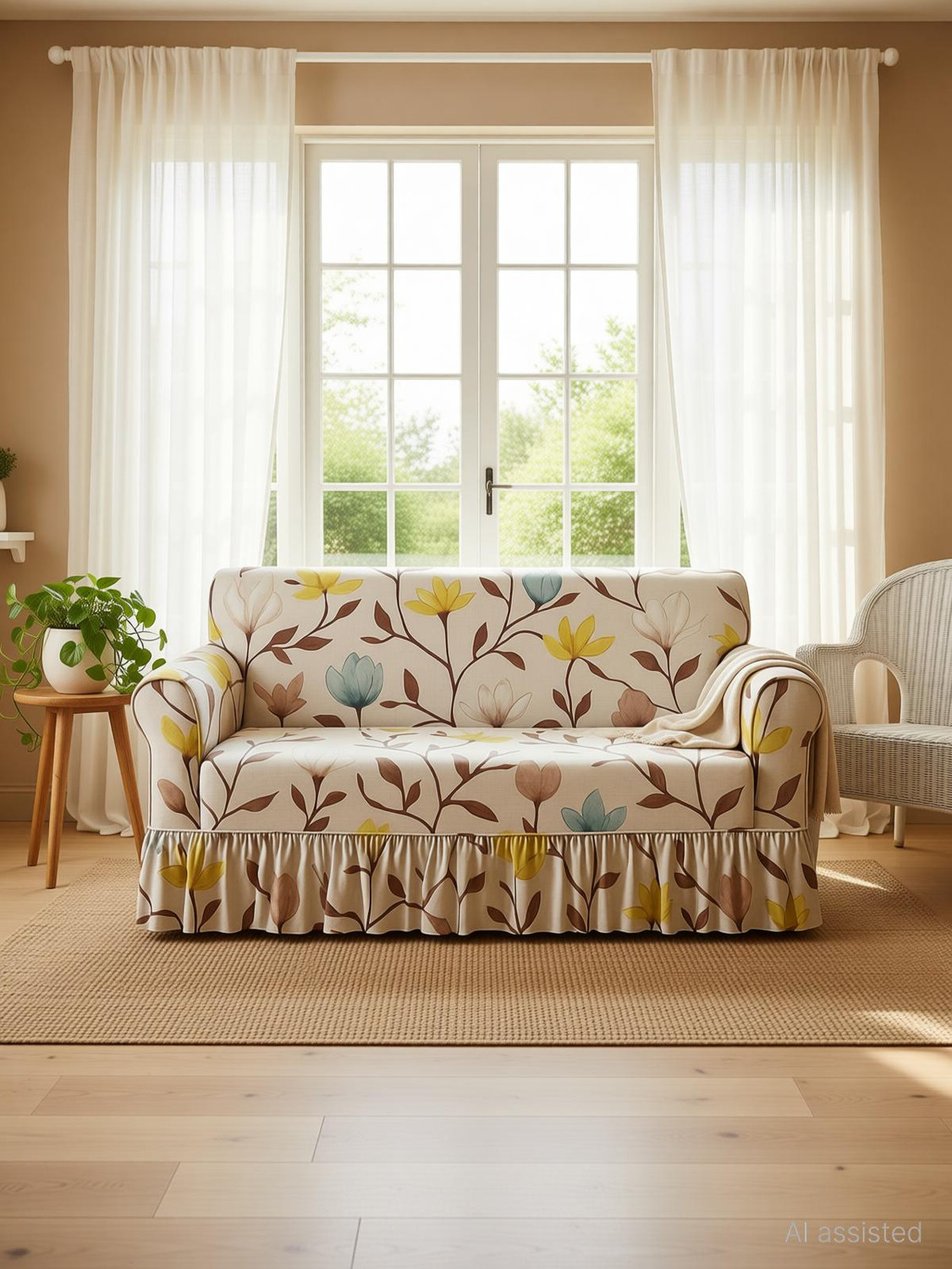 Image of DECORWELL Polyester 3 Seater Sofa Floral Cover