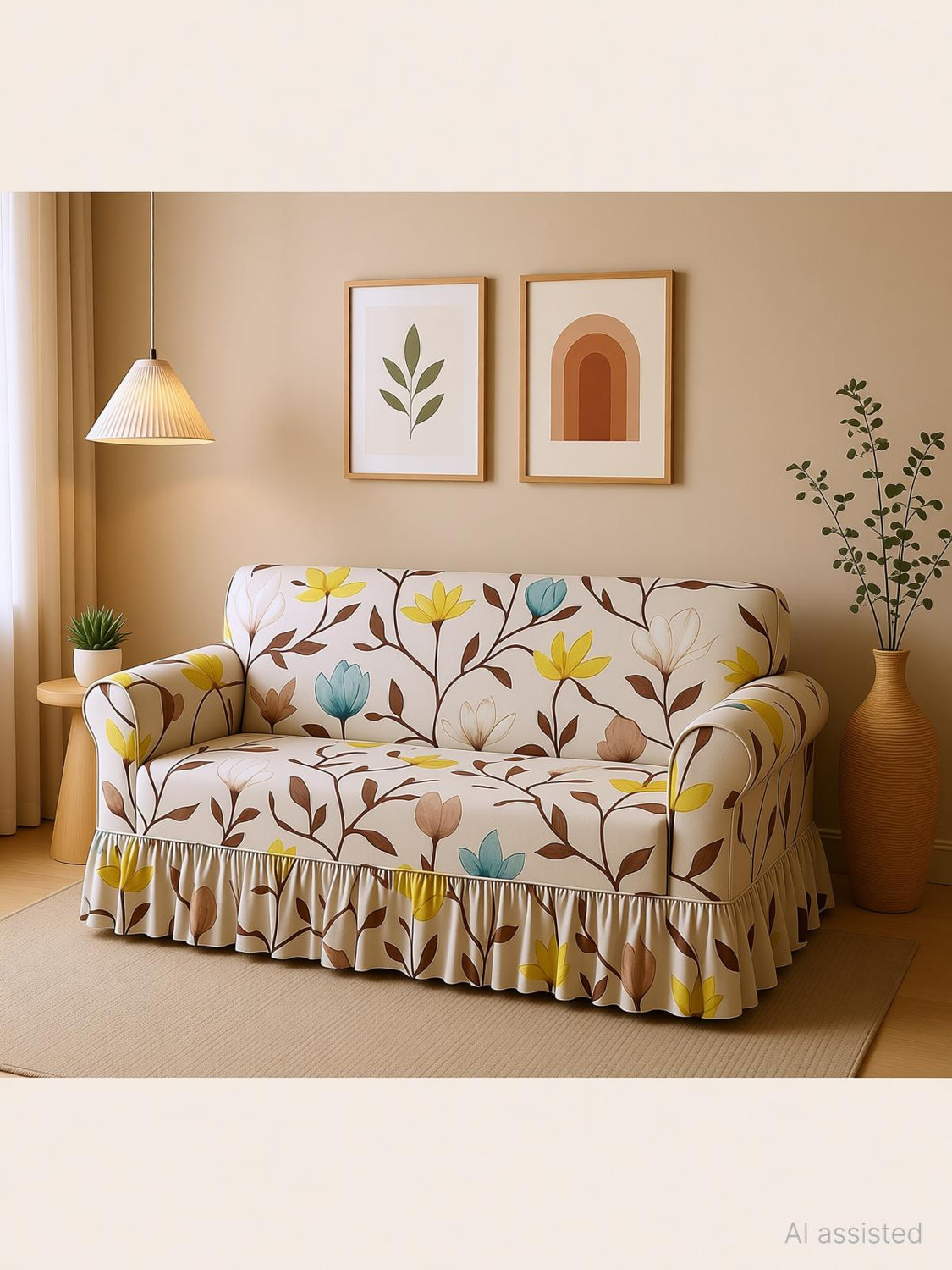 Image of DECORWELL Polyester 3 Seater Sofa Floral Cover