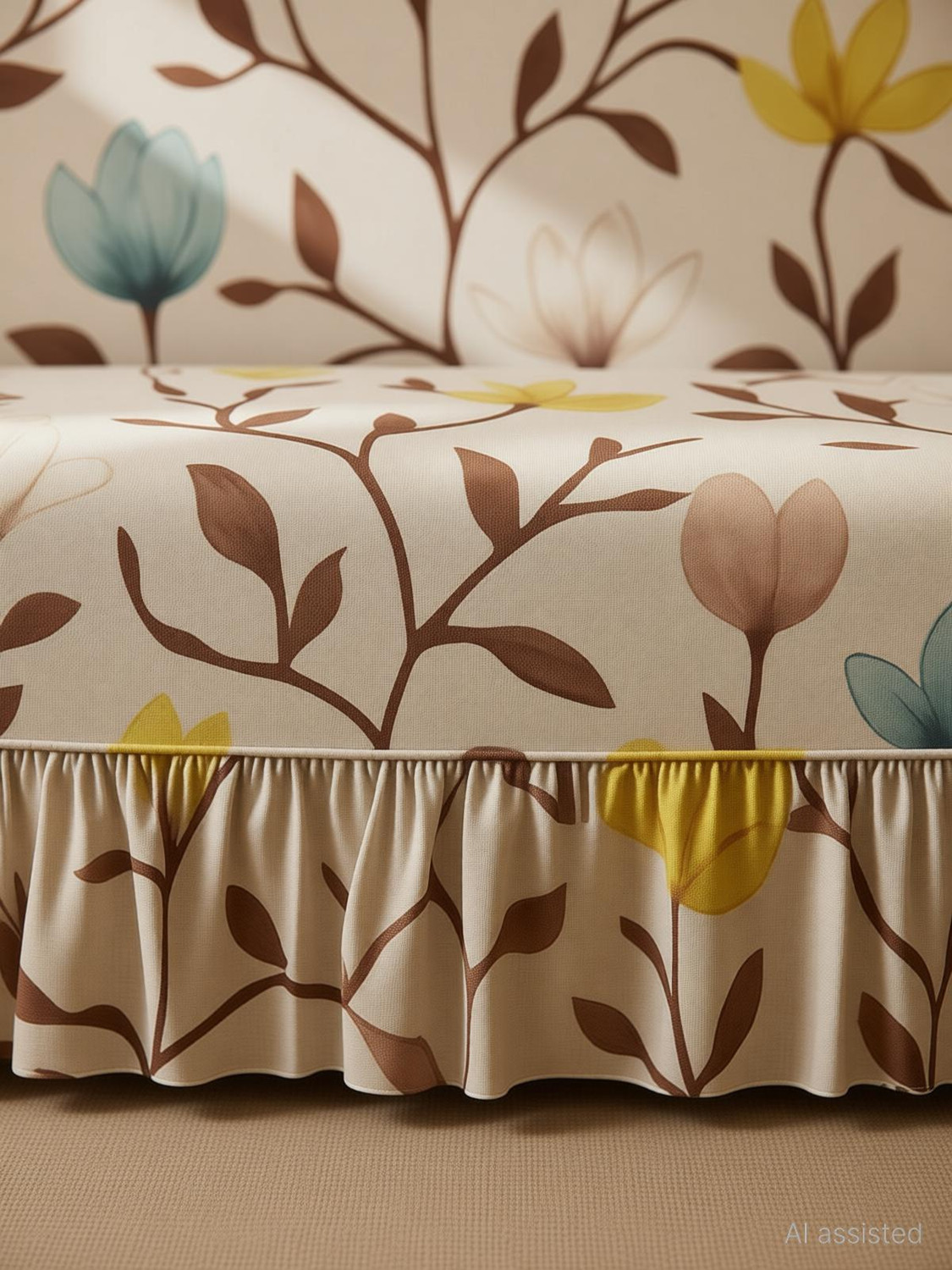 Image of DECORWELL Polyester 3 Seater Sofa Floral Cover