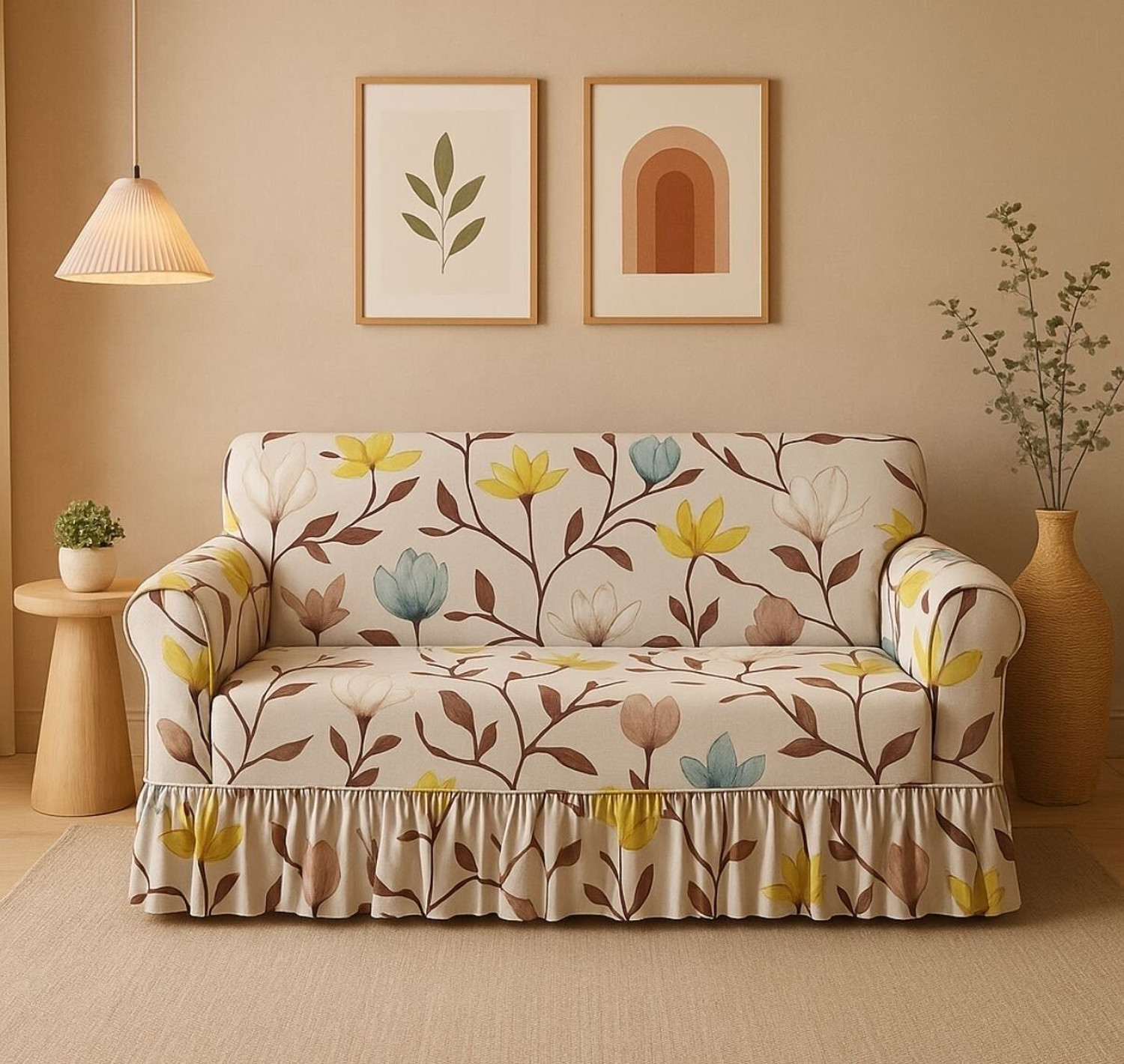 Image of DECORWELL Polyester 3 Seater Sofa Floral Cover