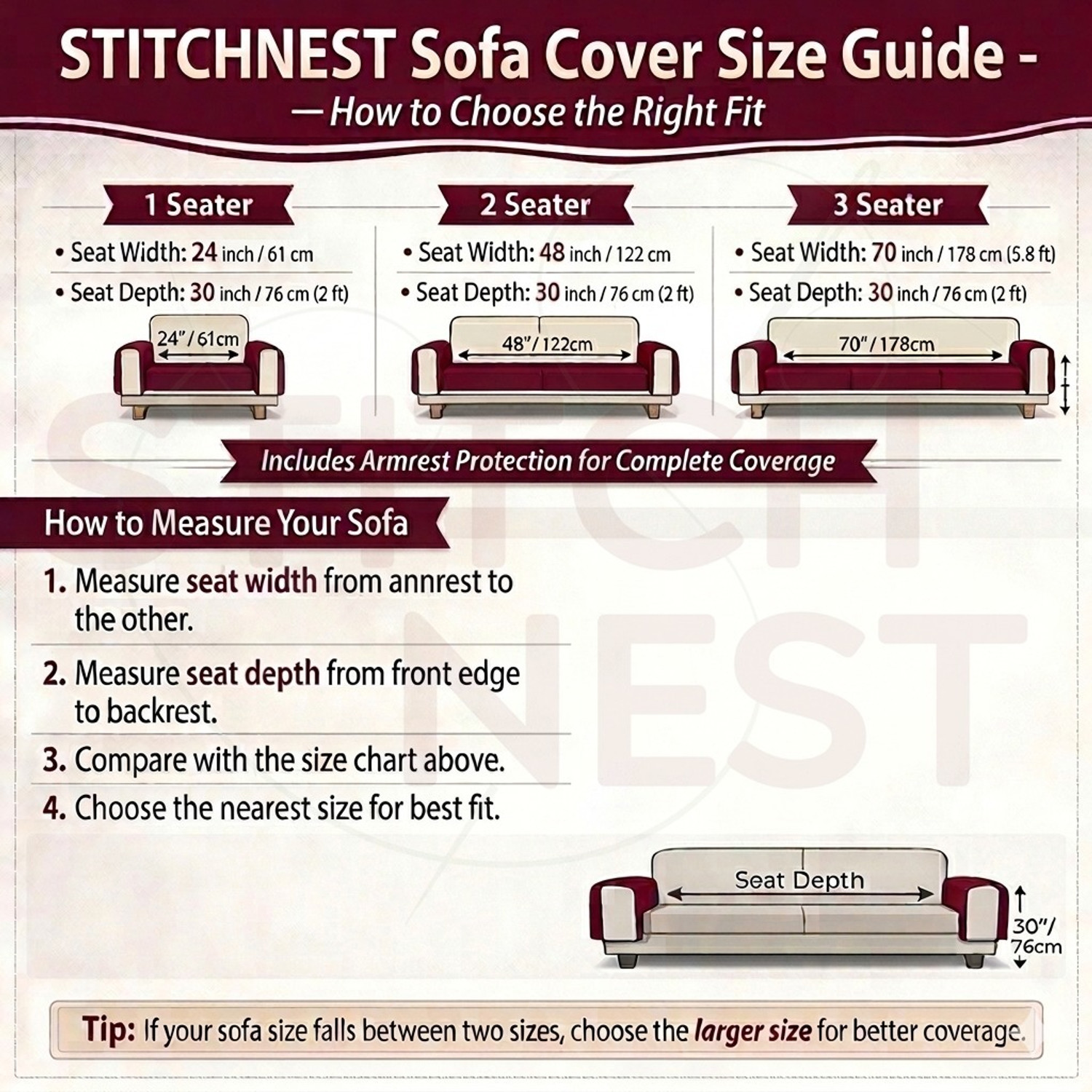 Image of STITCHNEST Velvet 4 Seater Sofa Plain Cover