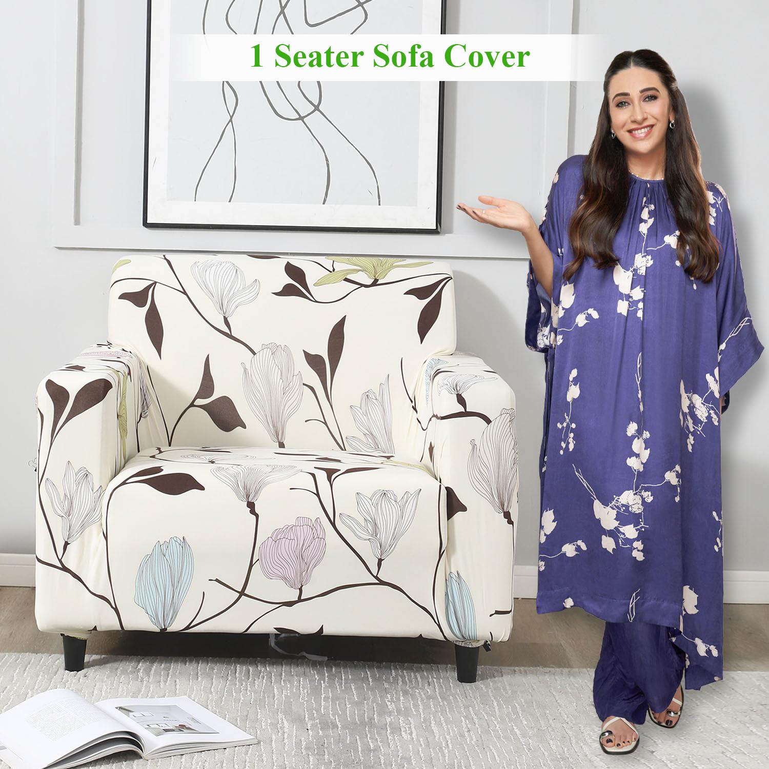 Image of HOKiPO Polyester 1 Seater Sofa Floral Cover