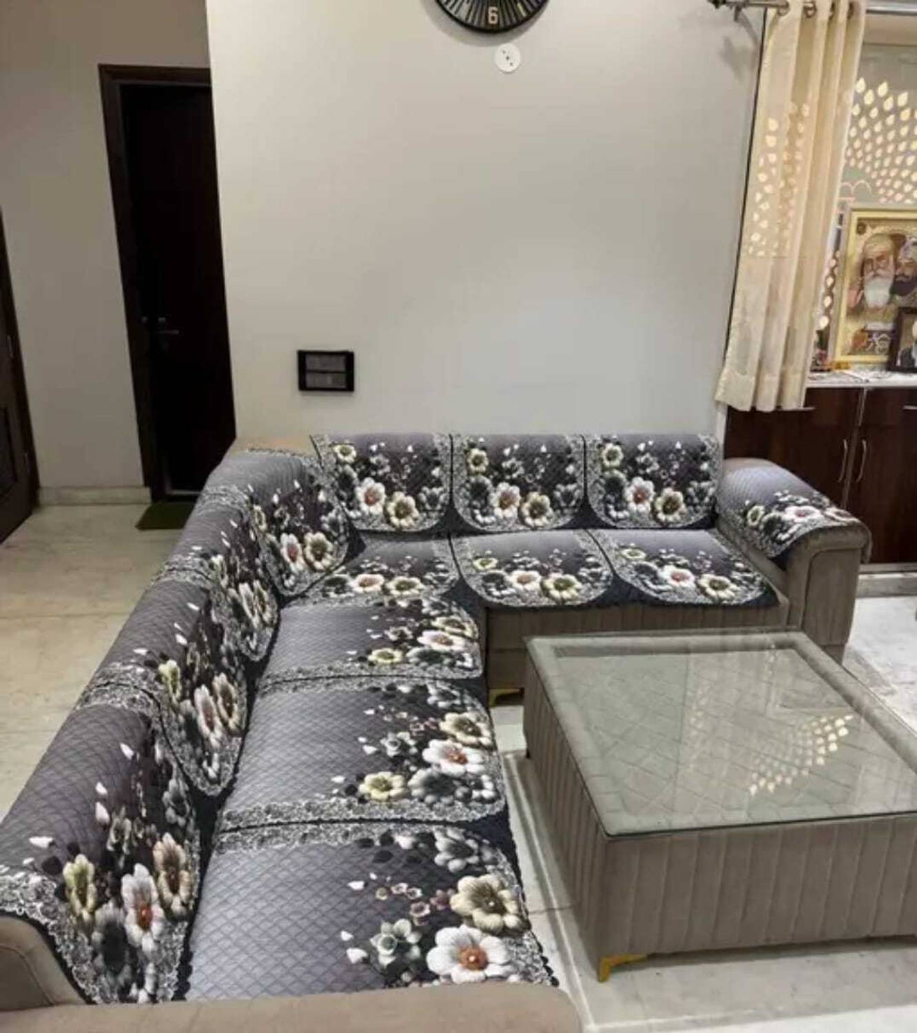 Alkaylaa Velvet 3+2+2 Seater Sofa Floral Cover