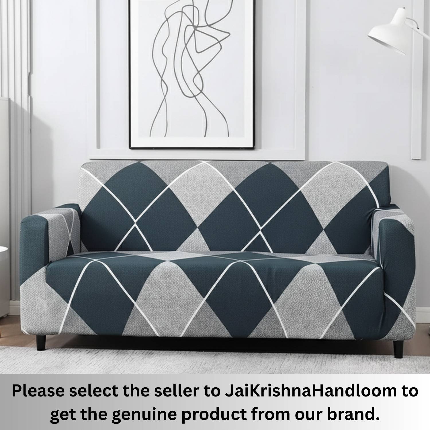 Jai Polycotton 3 Seater Sofa Geometric Cover Pack of 1 - Image 1