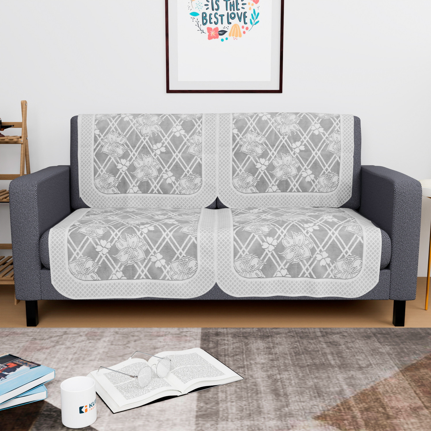 Image of KUBER INDUSTRIES Cotton 2 Seater Sofa Floral Cover