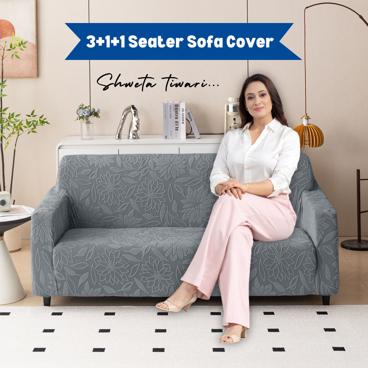 Image of Magical Jacquard 3+1+1 Seater Sofa Floral Cover