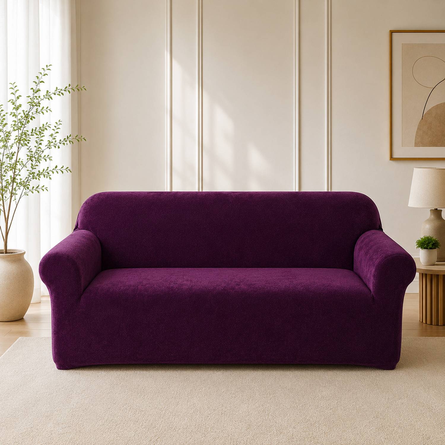 Aranaya Decore Velvet 3 Seater Sofa Plain Cover