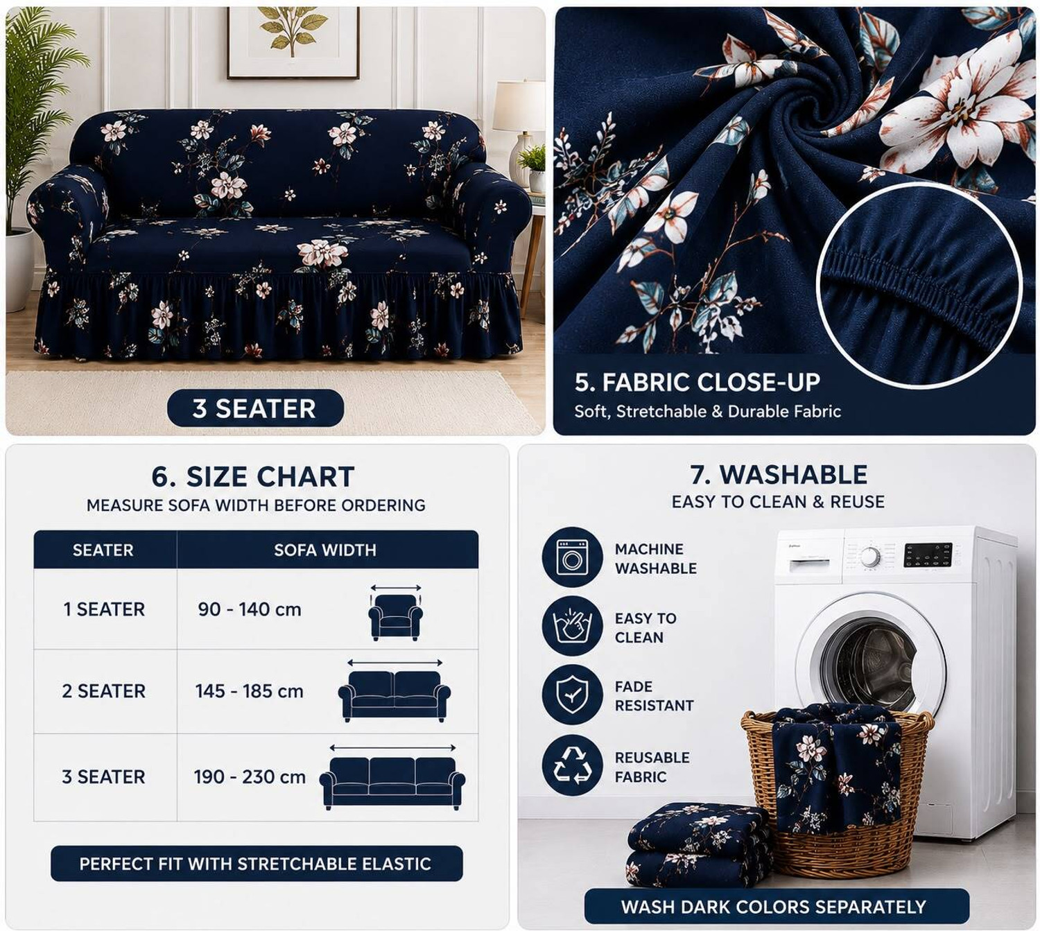 Image of Tetra Polyester 3+1+1 Seater Sofa Floral Cover