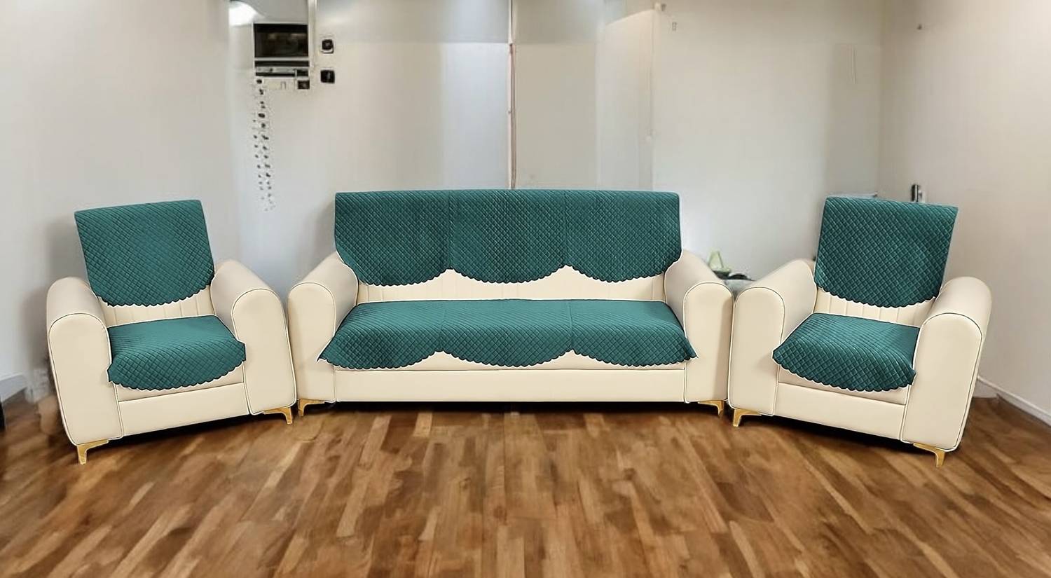 Bigger fish Velvet 3+1+1 Seater Sofa Checkered Cover