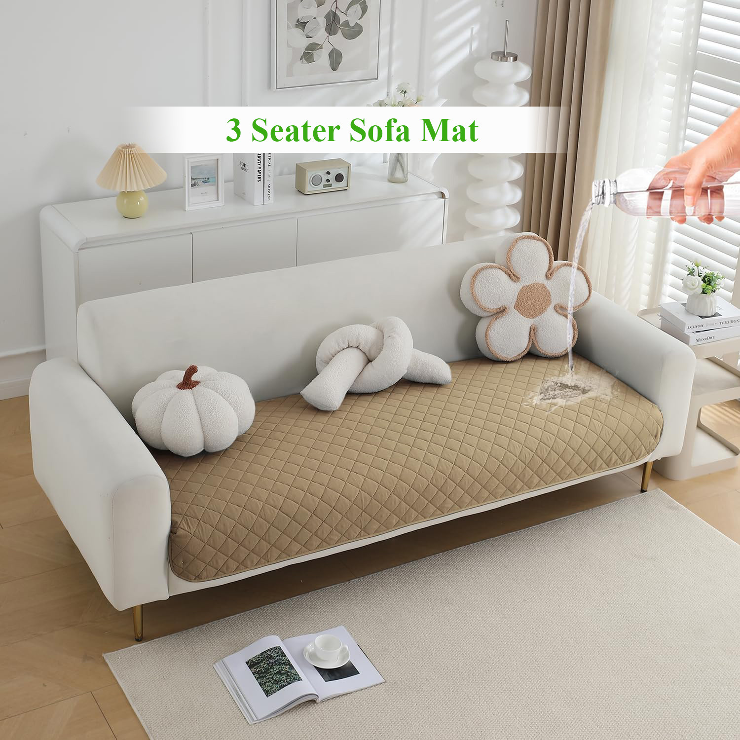 Image of HOKiPO Polyester 3 Seater Sofa Plain Cover