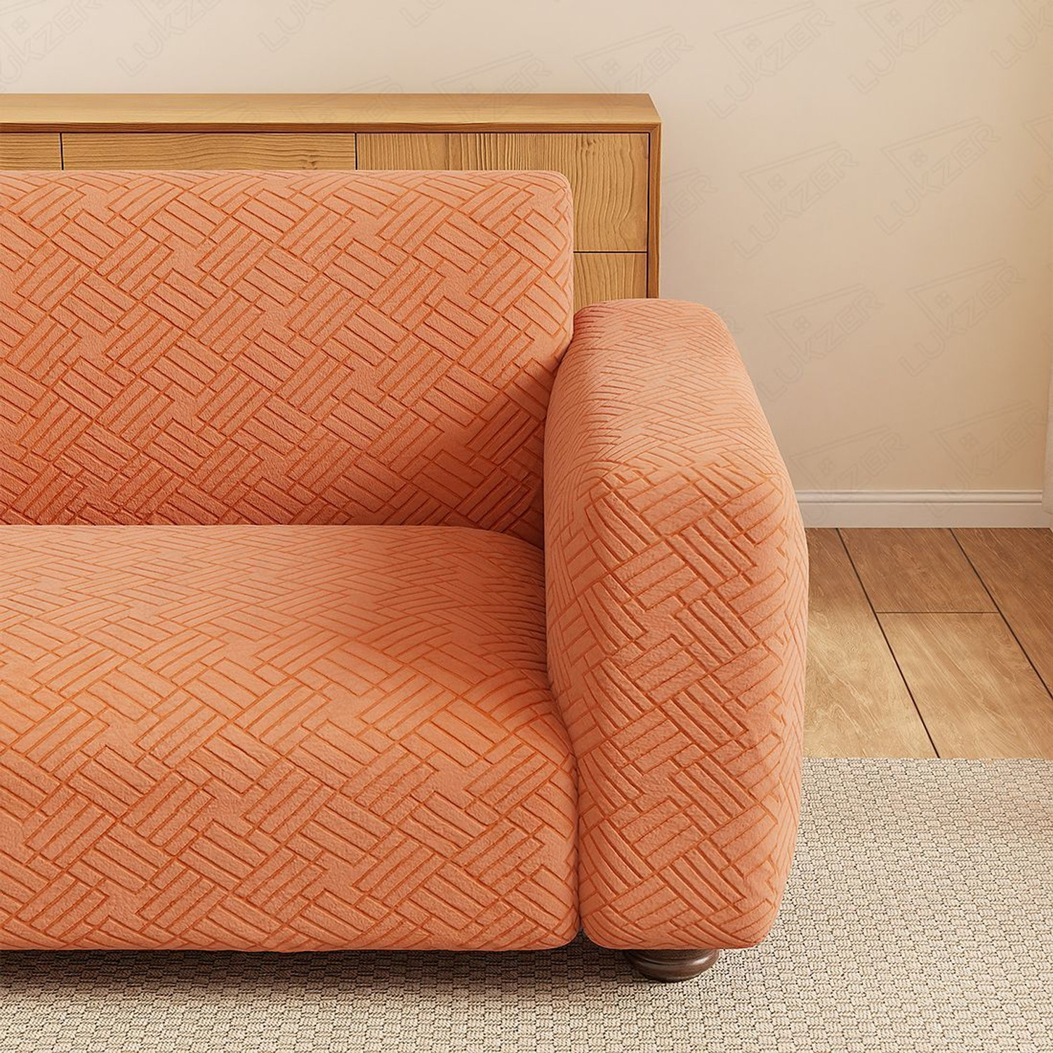 Image of LUKZER Jacquard 3+1+1 Seater Sofa Abstract Cover (Pack of 1 Pastel Orange Abstract Design)