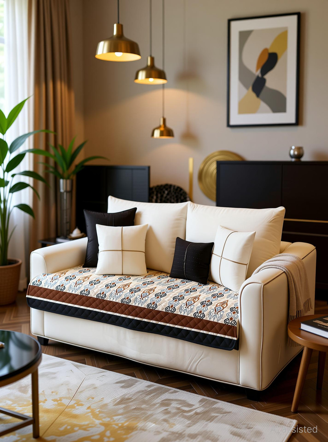 Image of DECORIAN Velvet 3+1+1 Seater Sofa Geometric Cover