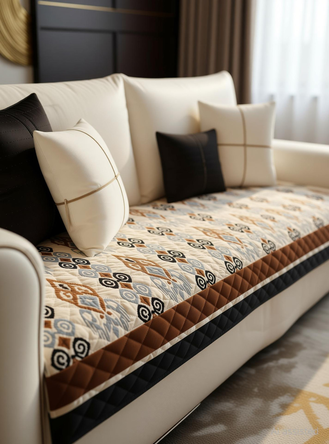 Image of DECORIAN Velvet 3+1+1 Seater Sofa Geometric Cover
