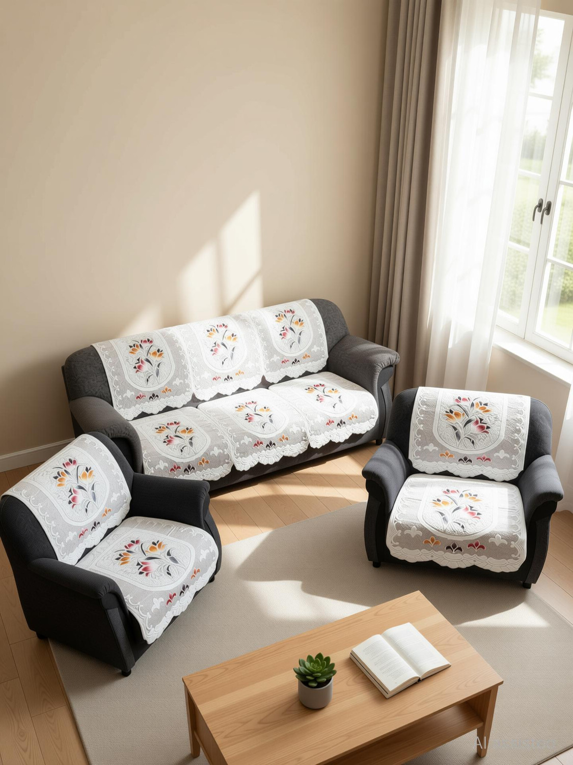 Image of pk craft Polycotton 3+1+1 Seater Sofa Embroidered Cover