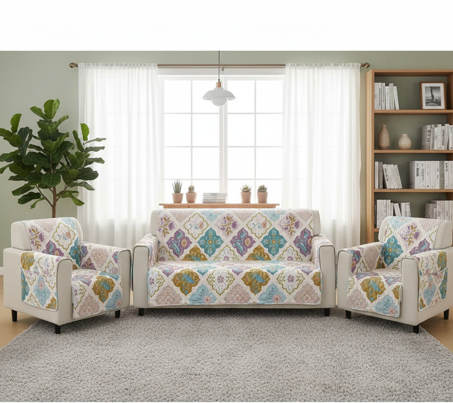 Image of Planet Home Polyester 3+1+1 Seater Sofa Floral Cover