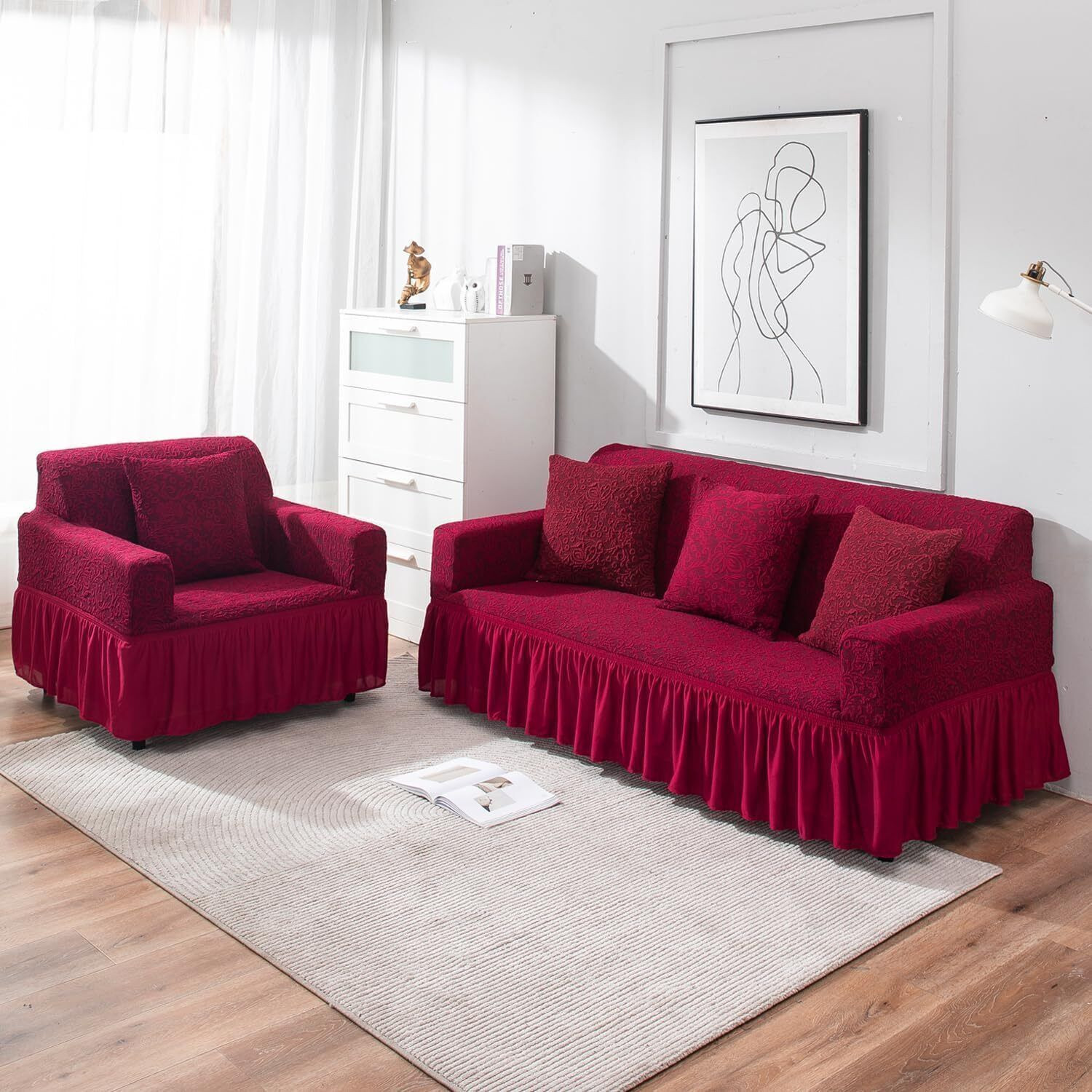 Image of HOKiPO Jacquard 3+1+1 Seater Sofa Floral Cover