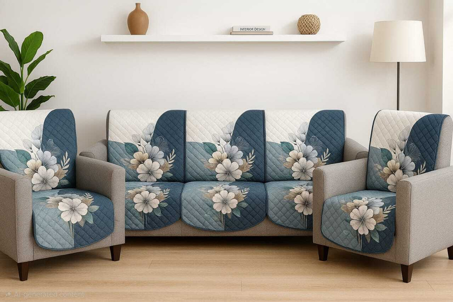 Image of Dsons Velvet 3+1+1 Seater Sofa Floral Cover