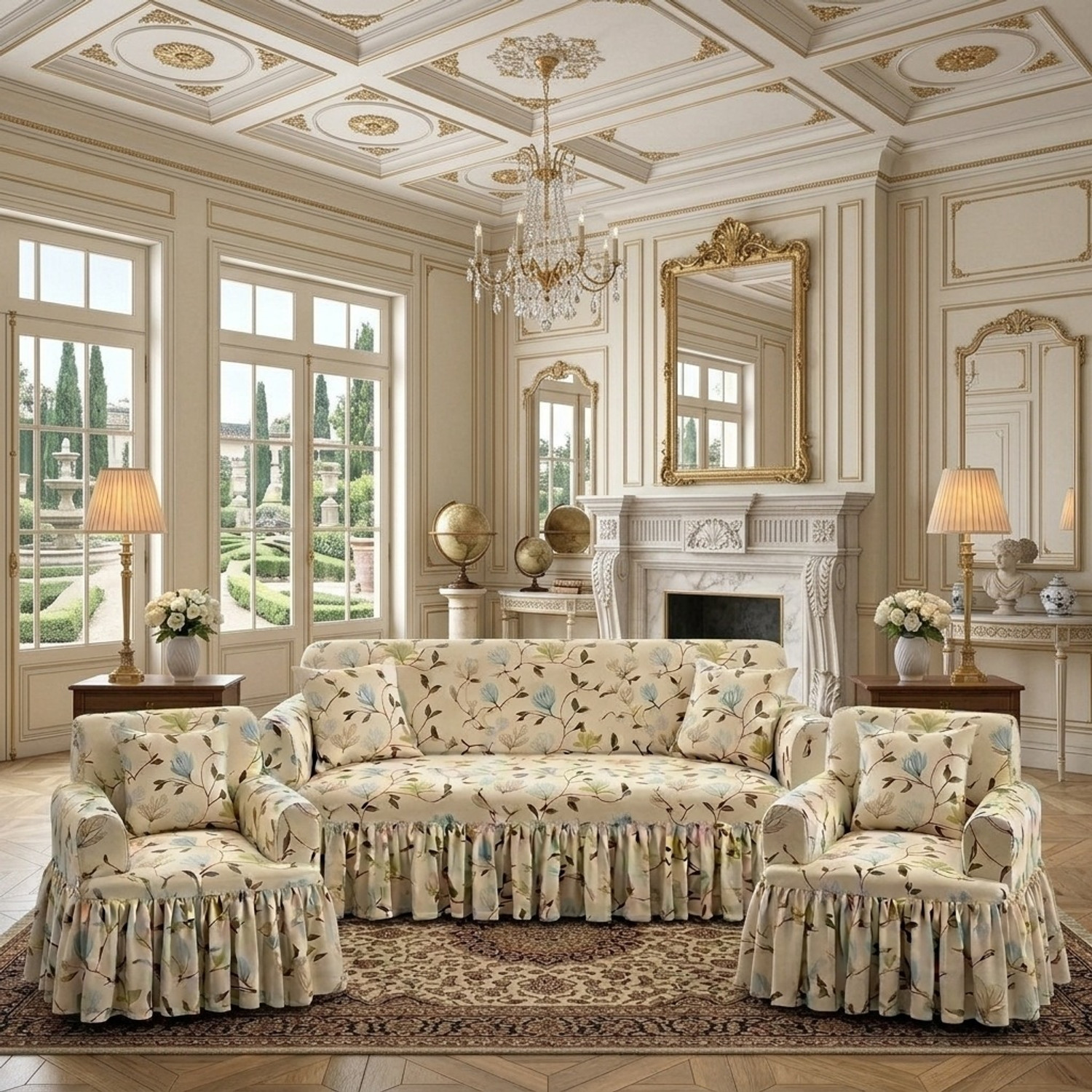 Image of JaiSingh Polycotton 3+1+1 Seater Sofa Floral Cover
