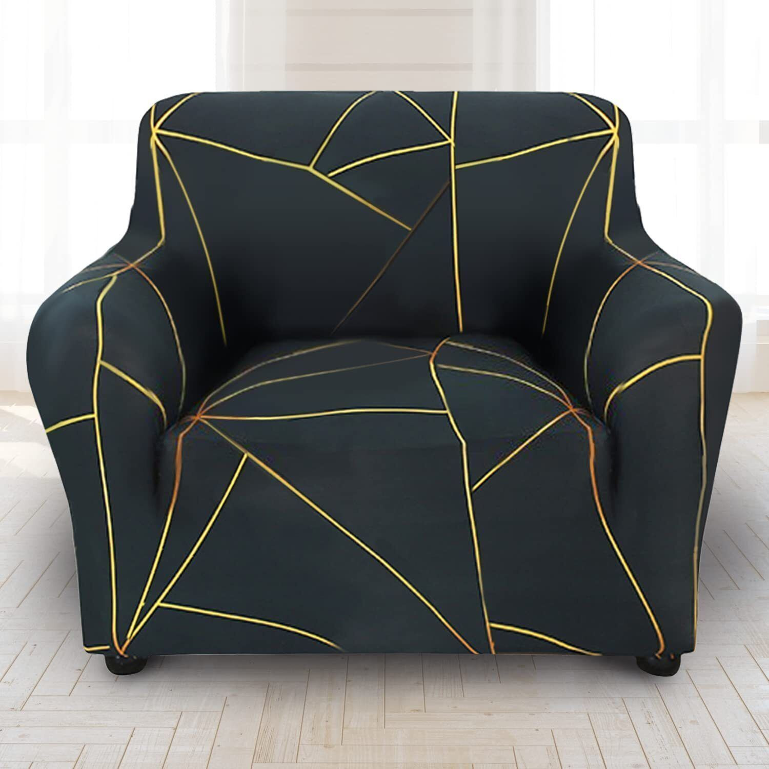 Image of SmartFab Polyester 3+1+1 Seater Sofa Geometric Cover