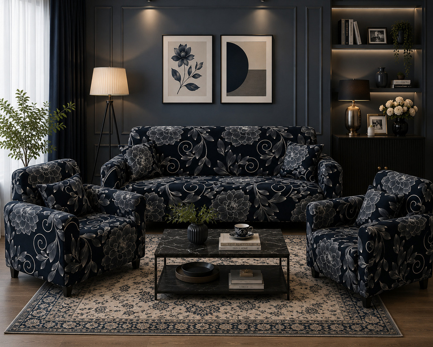 Image of EXOTICE Cotton 3+1+1 Seater Sofa Floral Cover