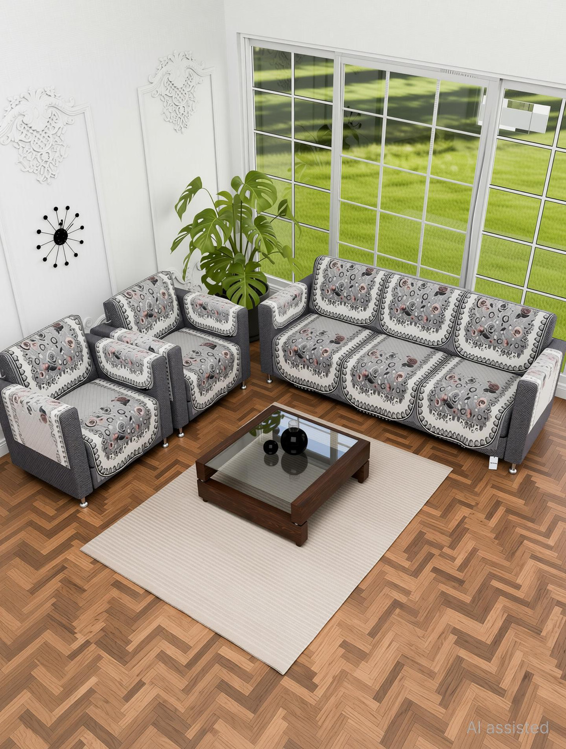 Image of HOMESTIC by Kuber Industries Polyester 3+1+1 Seater Sofa Floral Cover