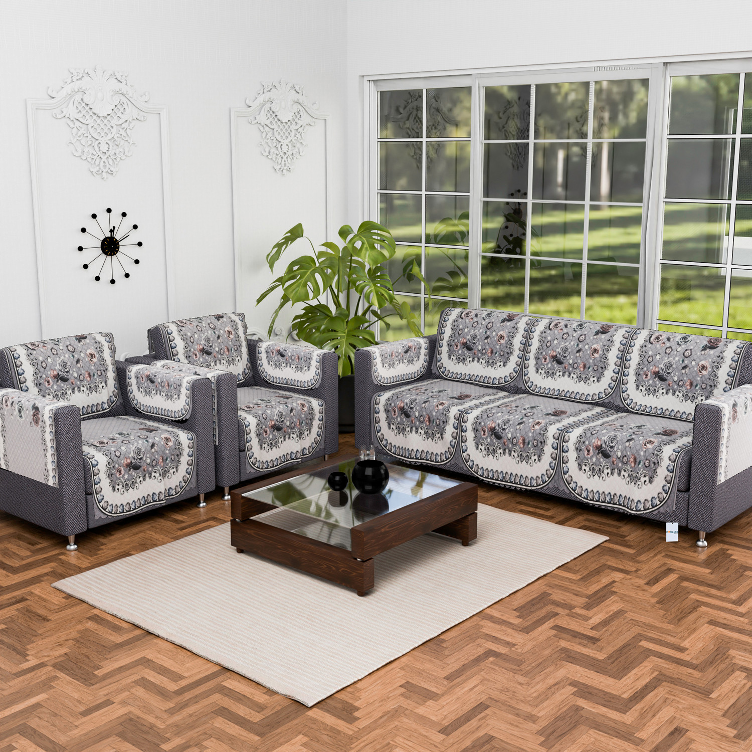 Image of HOMESTIC by Kuber Industries Polyester 3+1+1 Seater Sofa Floral Cover