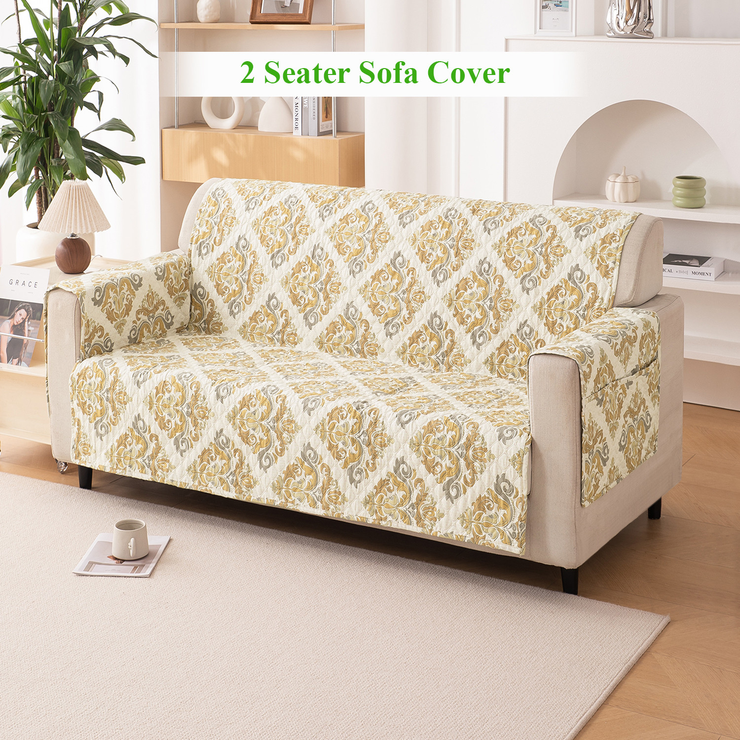 Image of HOKiPO Polyester 2 Seater Sofa Damask Cover