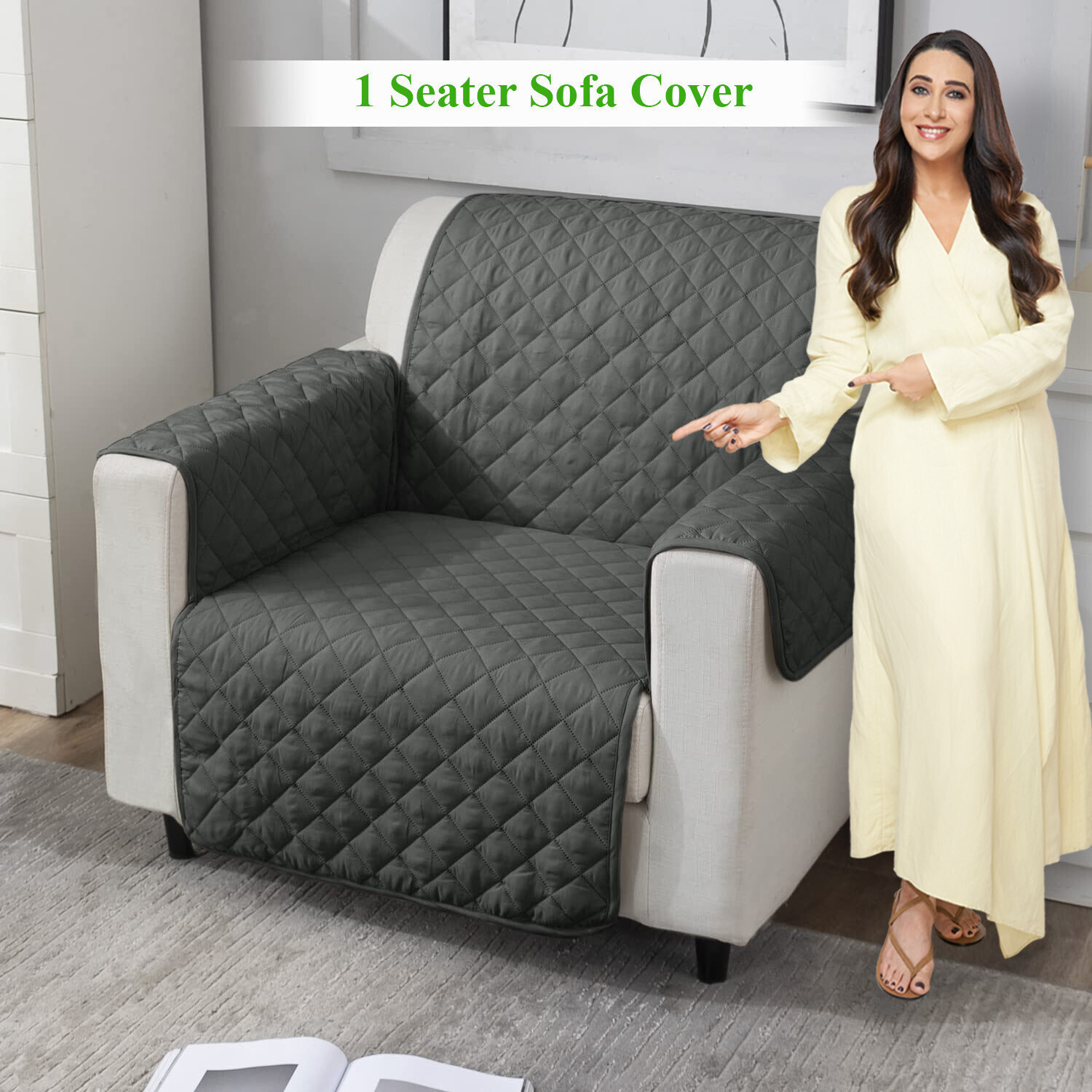 Image of HOKiPO Polyester 1 Seater Sofa Plain Cover