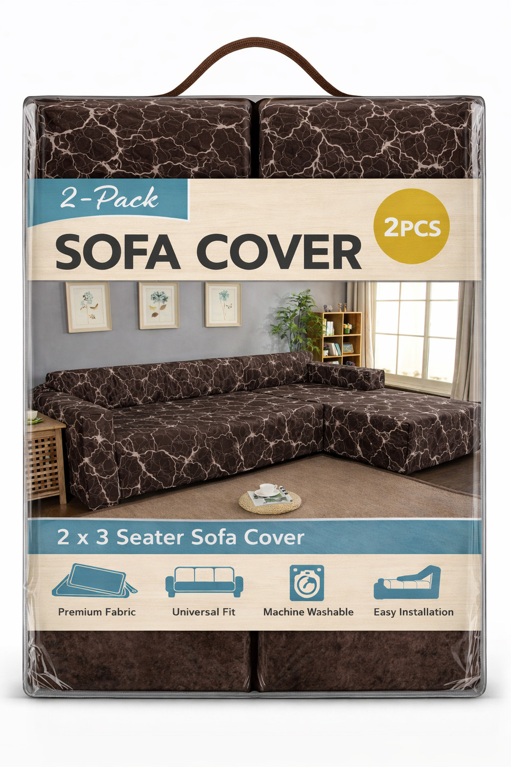 Image of Gifts Island Polyester 3+3 Seater L-Shape Sofa Abstract Cover