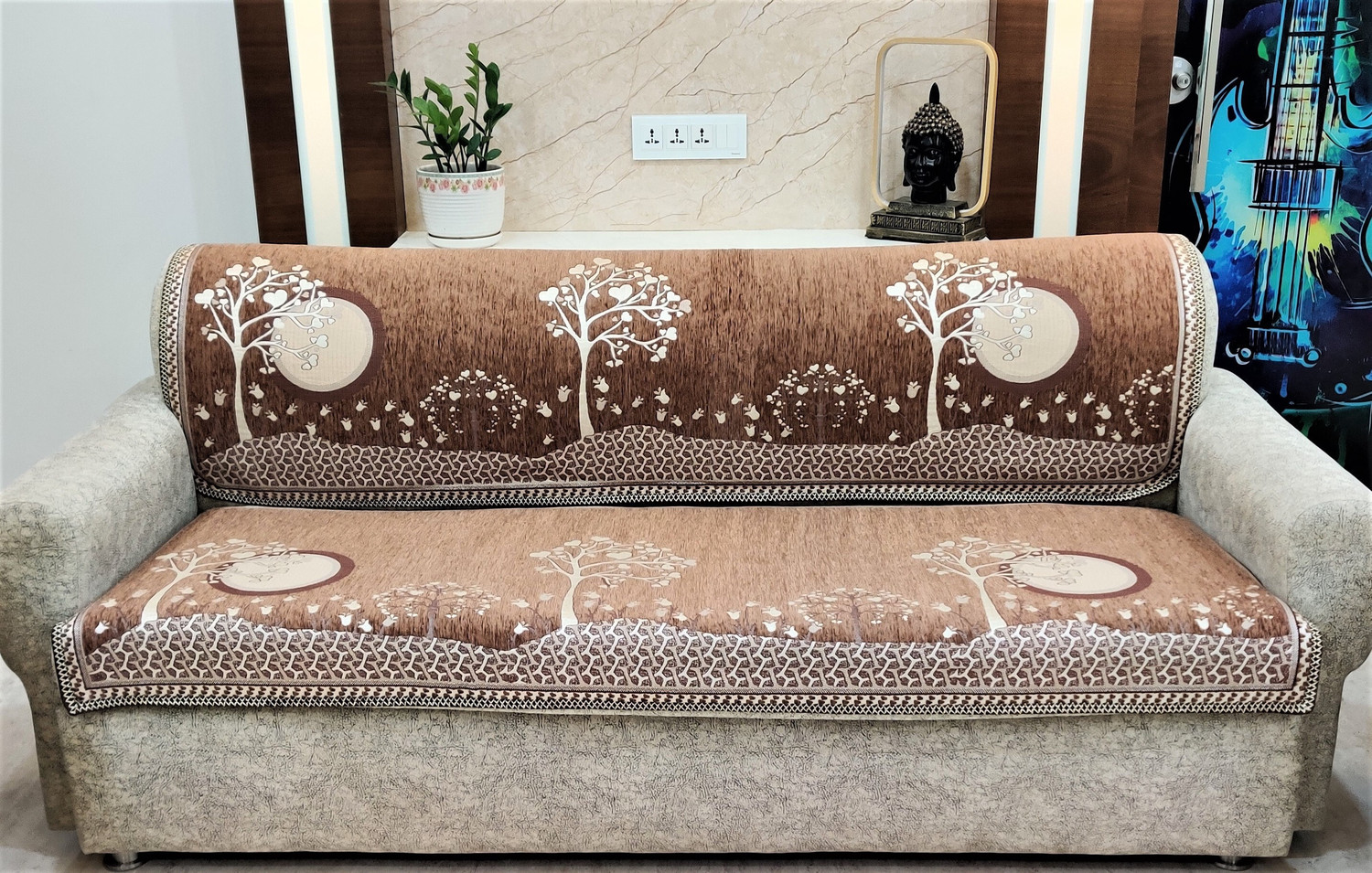 Image of MHF Velvet, Chenille 3+1+1 Seater Sofa Floral Cover