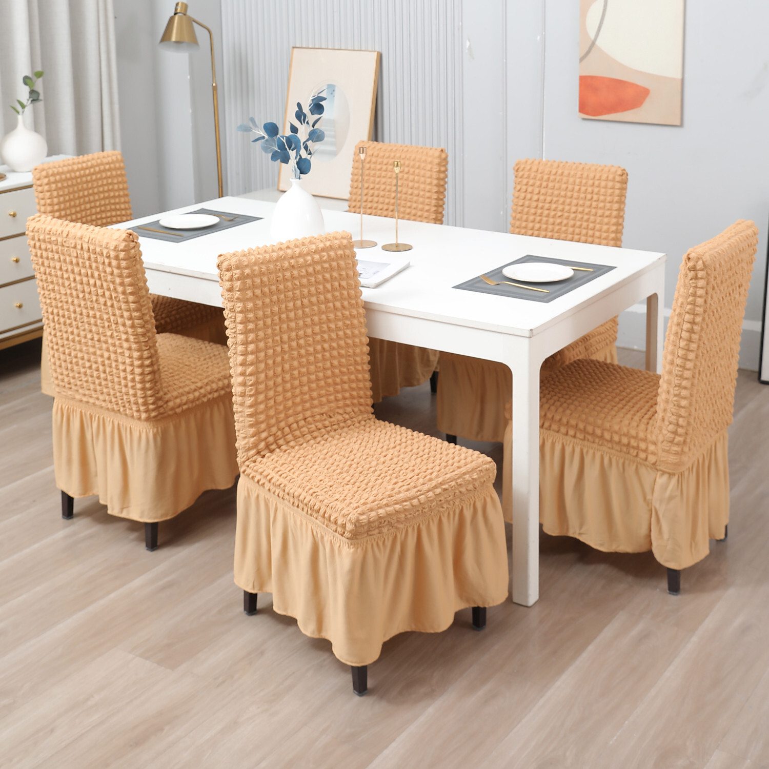 Image of HOKiPO Polyester 6 Seater Chair Plain Cover