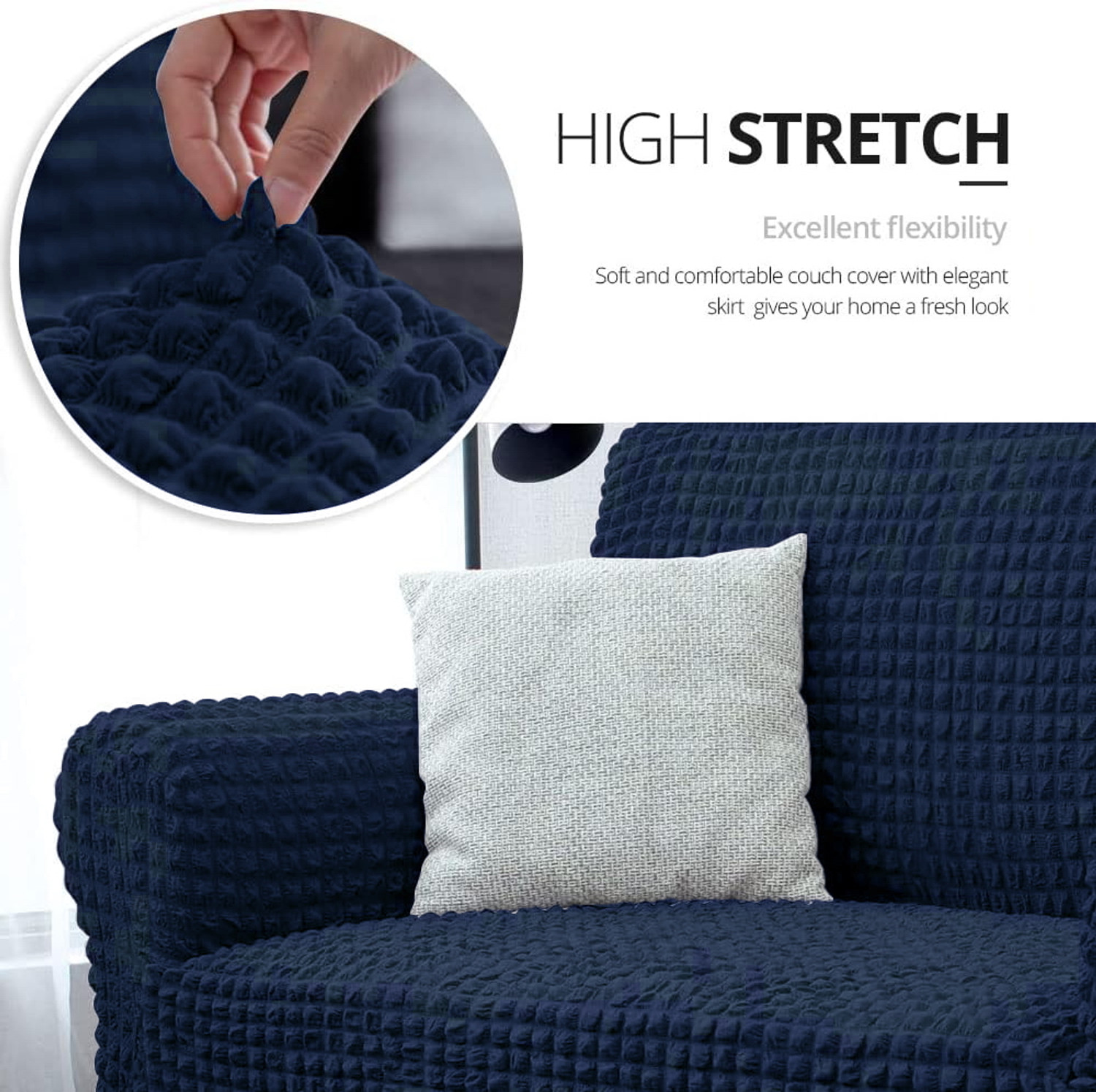 Image of Cortina Polyester 2 Seater Sofa Plain Cover (Pack of 1 Blue)