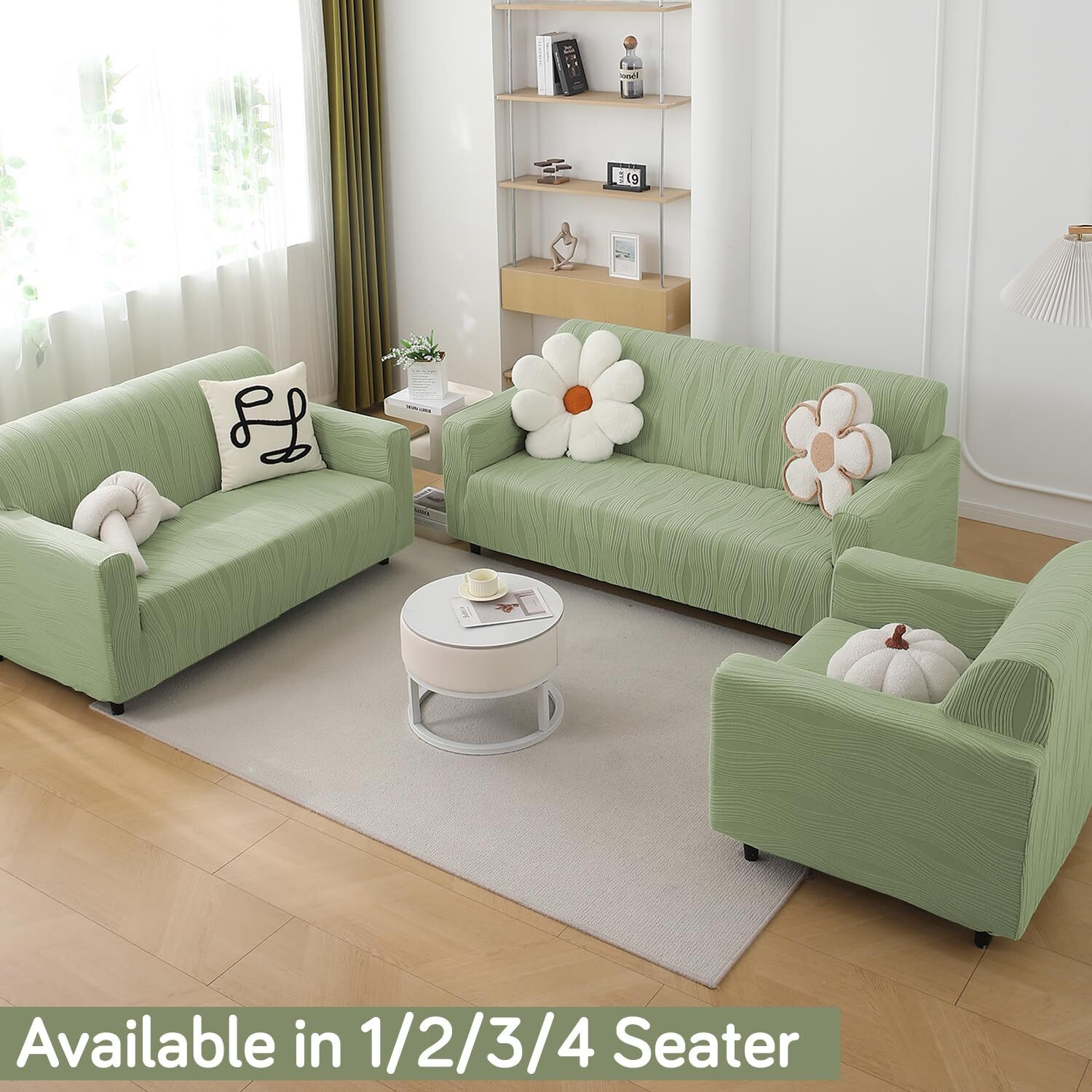 Image of HOKiPO Jacquard 4 Seater Sofa Striped Cover