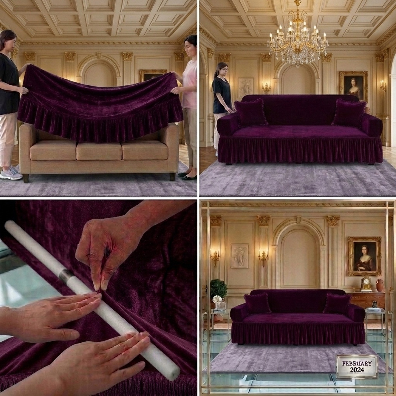 Image of JaiSingh Velvet 3+1+1 Seater Sofa Floral Cover