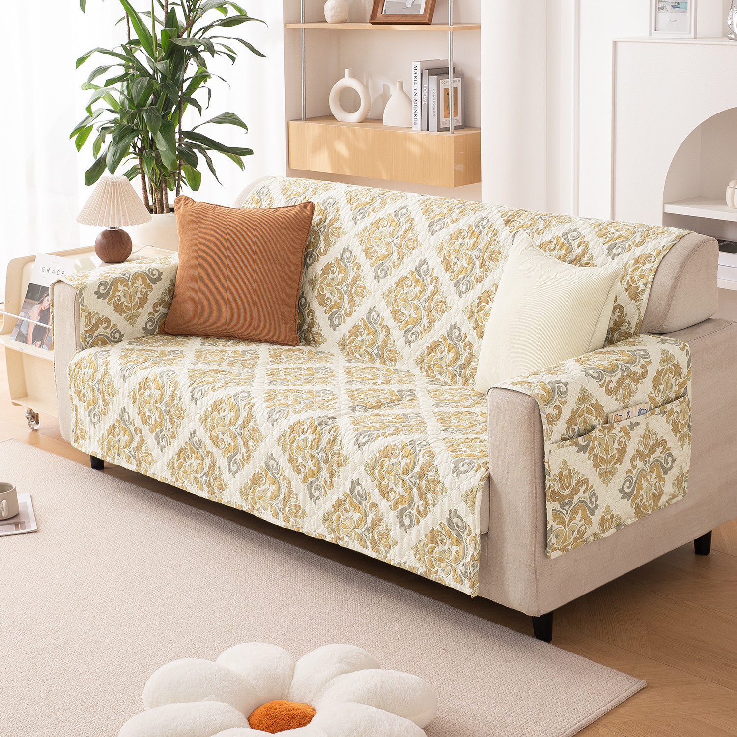 Image of HOKiPO Polyester 3+1+1 Seater Sofa Damask Cover