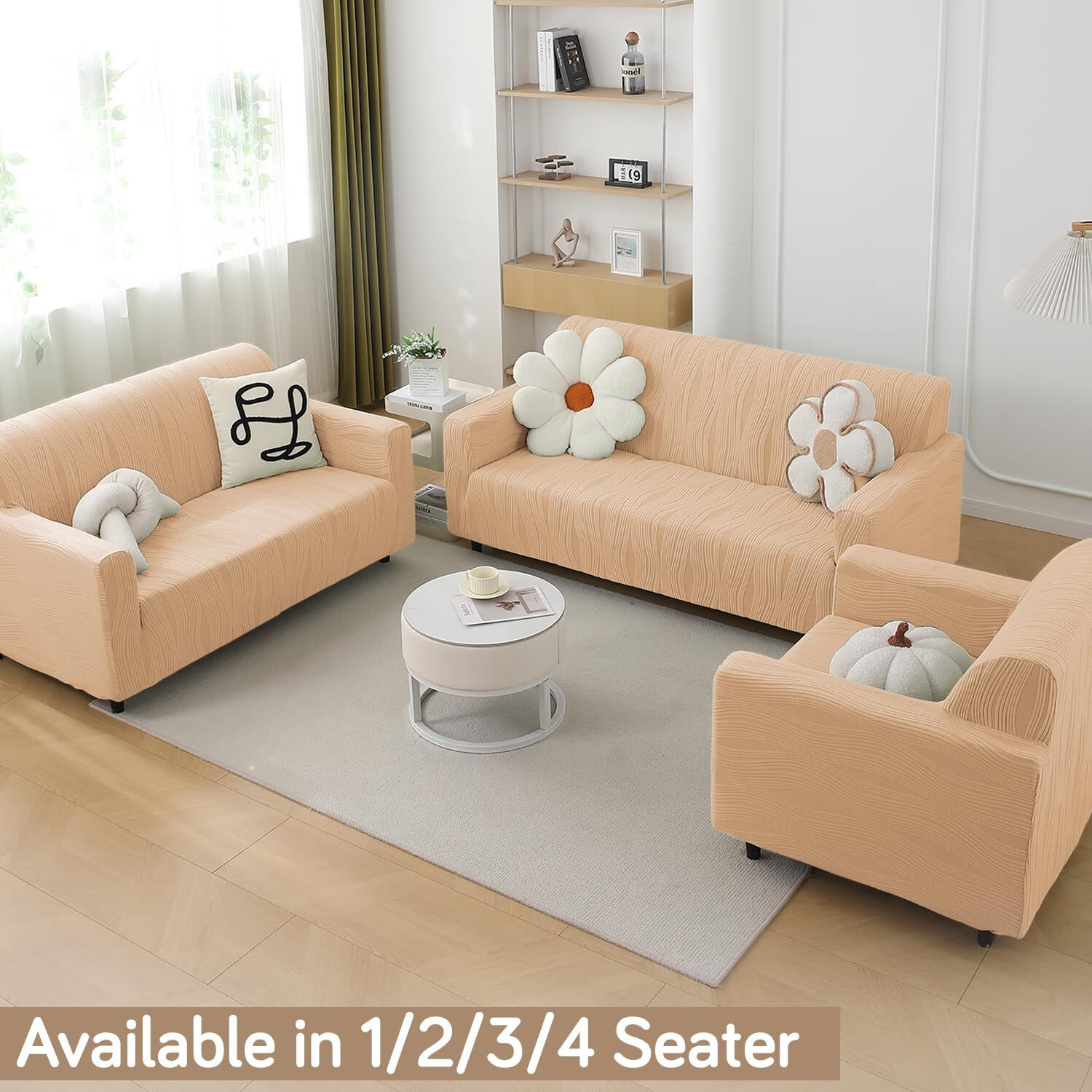 Image of HOKiPO Jacquard 4 Seater Sofa Striped Cover