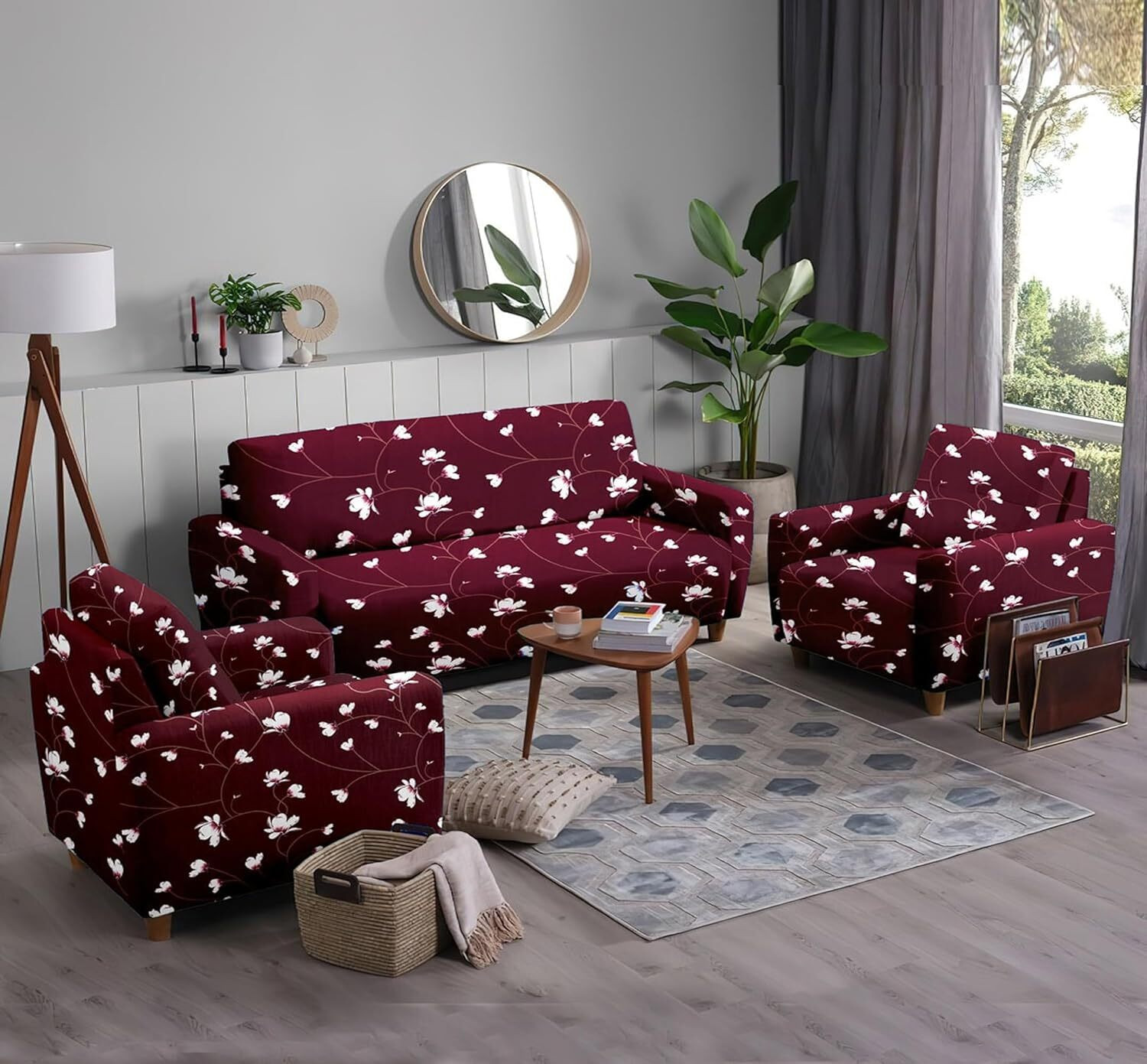 Image of Gifts Island Polyester 3+1+1 Seater Sofa Floral Cover