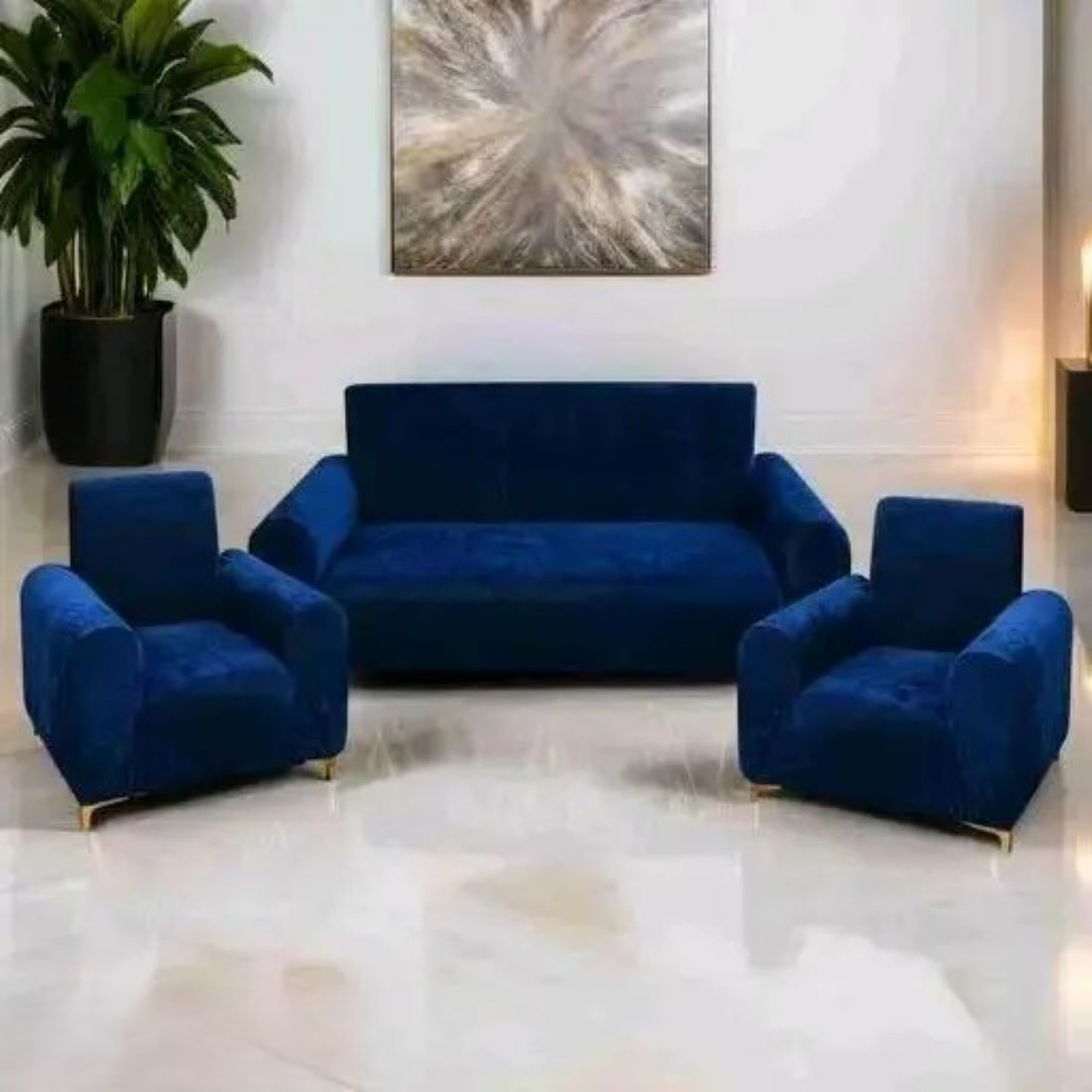Image of LA MANTTA Polyester, Velvet 3+1+1 Seater Sofa Plain Cover